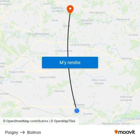 Poigny to Boitron map
