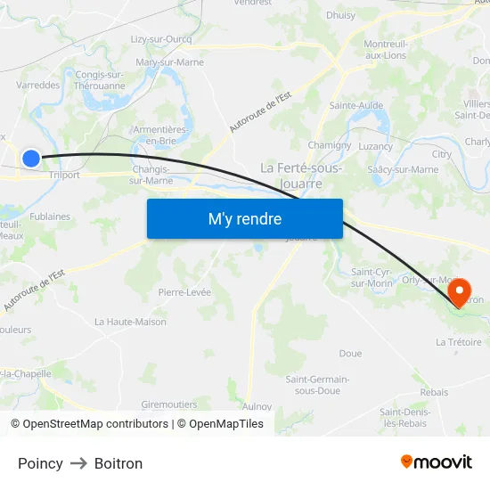 Poincy to Boitron map