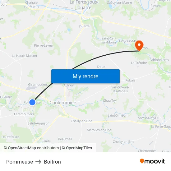 Pommeuse to Boitron map