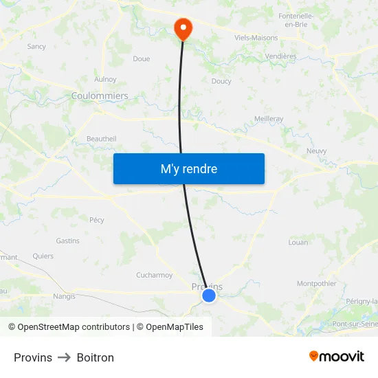 Provins to Boitron map