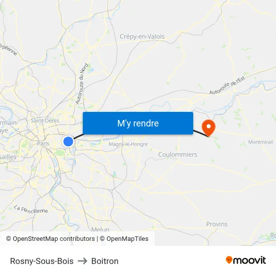 Rosny-Sous-Bois to Boitron map
