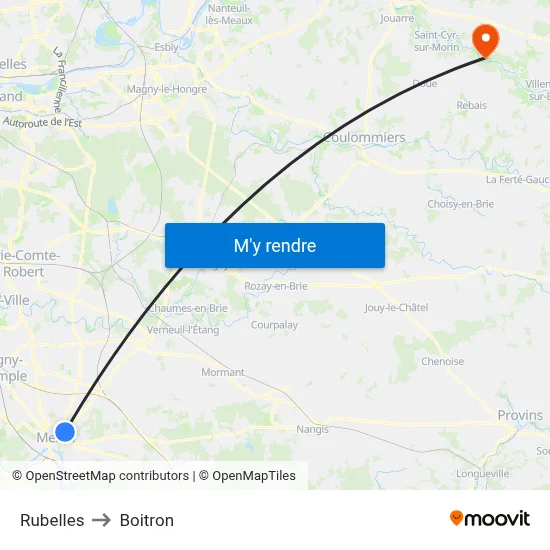 Rubelles to Boitron map