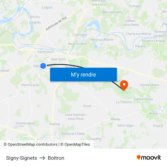 Signy-Signets to Boitron map