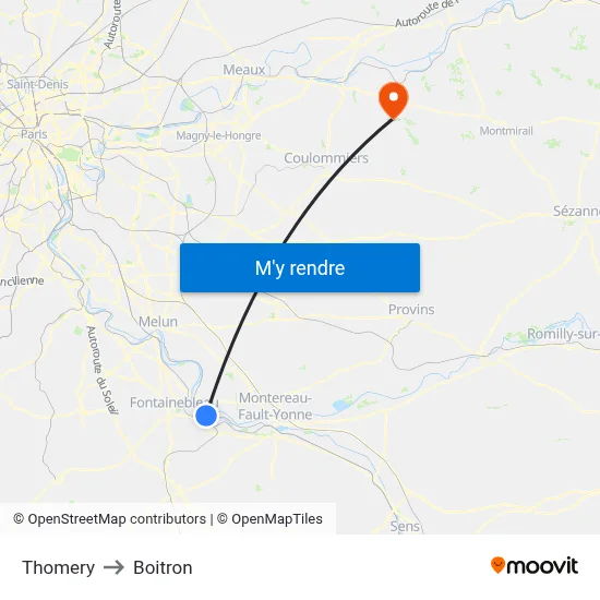 Thomery to Boitron map