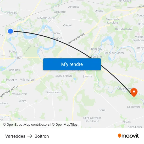 Varreddes to Boitron map