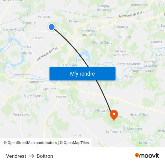Vendrest to Boitron map