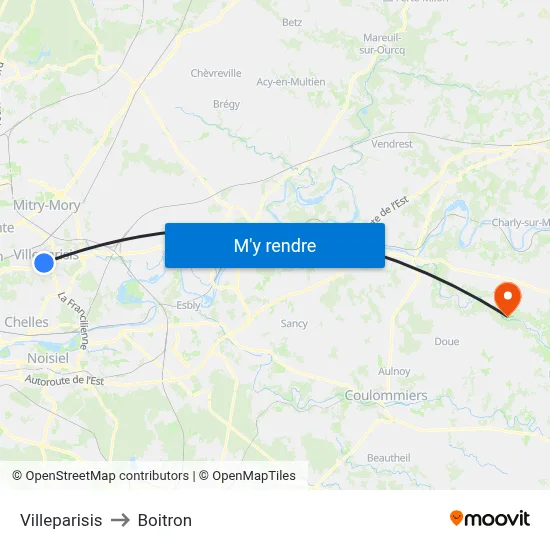 Villeparisis to Boitron map