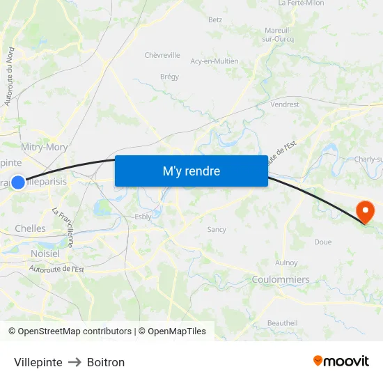 Villepinte to Boitron map