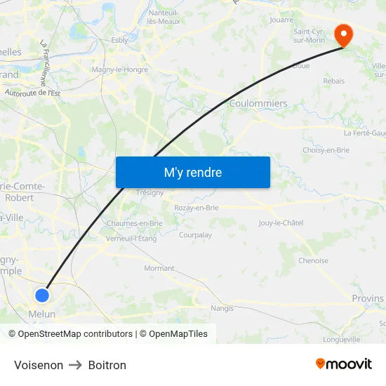 Voisenon to Boitron map