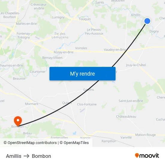 Amillis to Bombon map