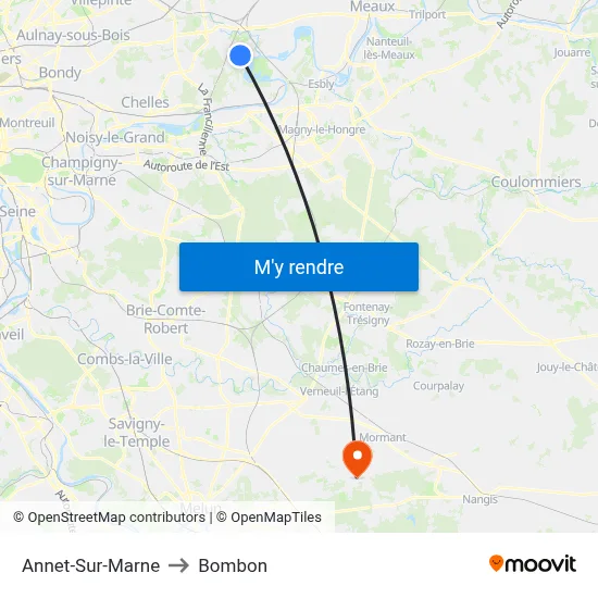Annet-Sur-Marne to Bombon map
