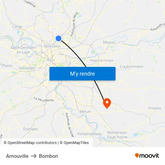 Arnouville to Bombon map