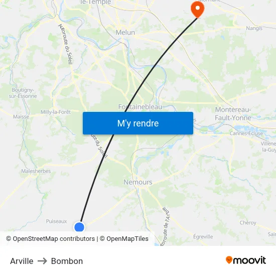 Arville to Bombon map