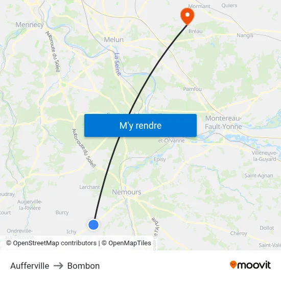 Aufferville to Bombon map