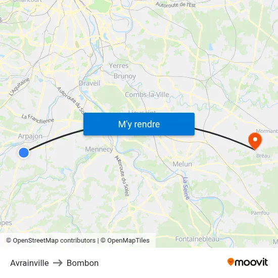 Avrainville to Bombon map