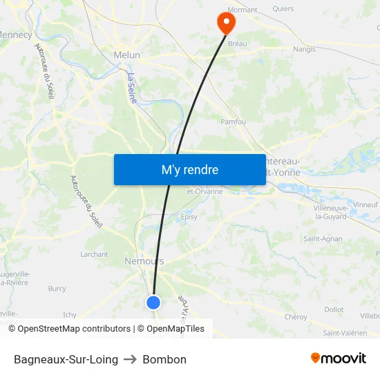 Bagneaux-Sur-Loing to Bombon map