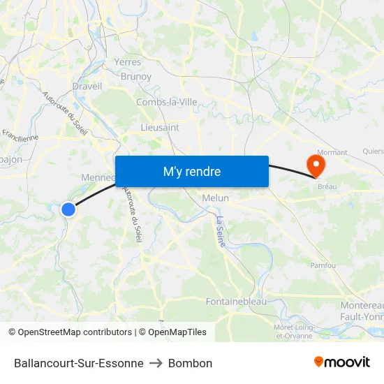 Ballancourt-Sur-Essonne to Bombon map