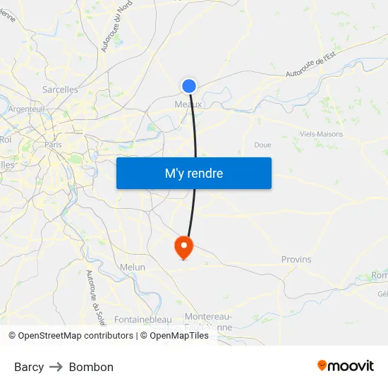 Barcy to Bombon map