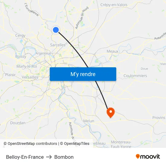 Belloy-En-France to Bombon map