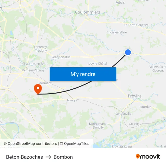 Beton-Bazoches to Bombon map