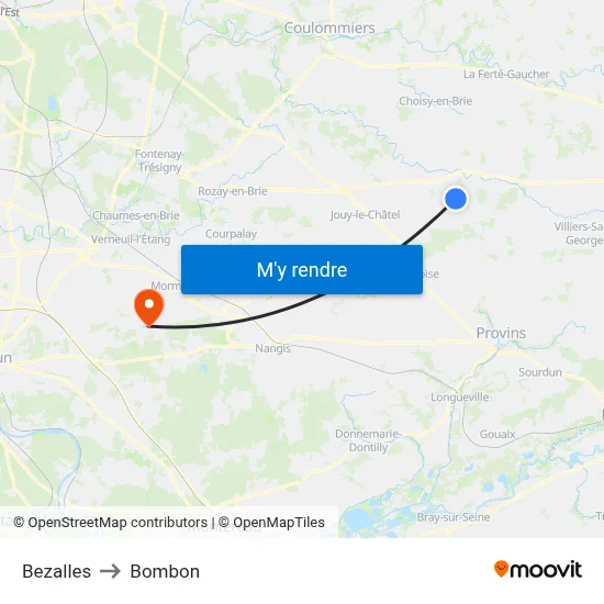 Bezalles to Bombon map