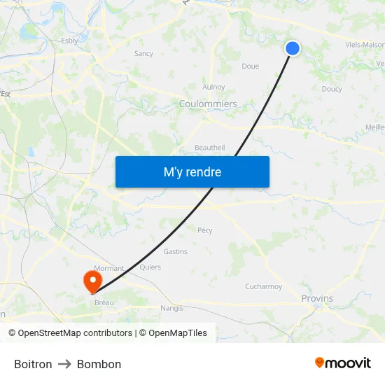 Boitron to Bombon map