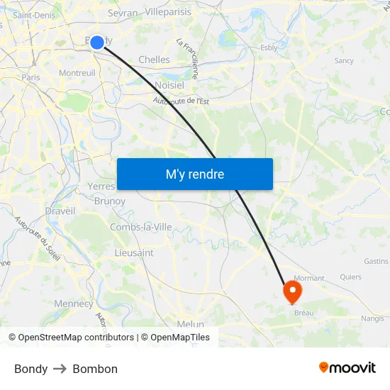 Bondy to Bombon map