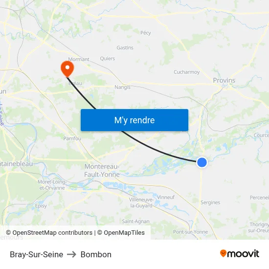Bray-Sur-Seine to Bombon map