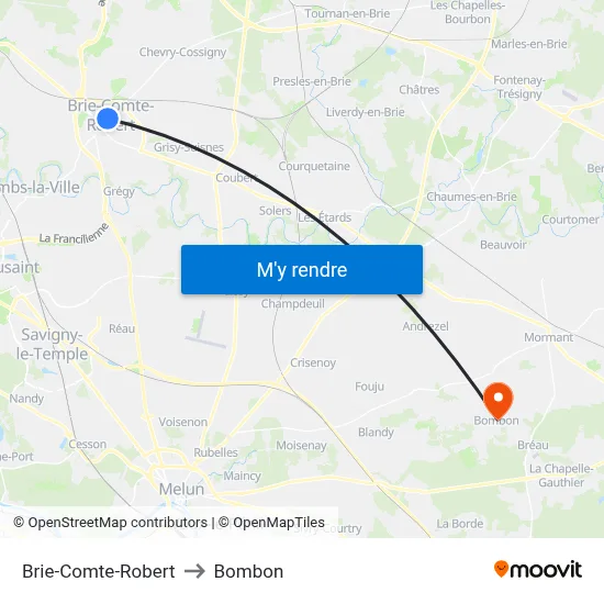 Brie-Comte-Robert to Bombon map