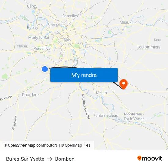 Bures-Sur-Yvette to Bombon map