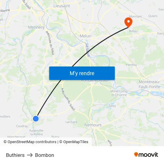Buthiers to Bombon map