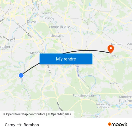 Cerny to Bombon map