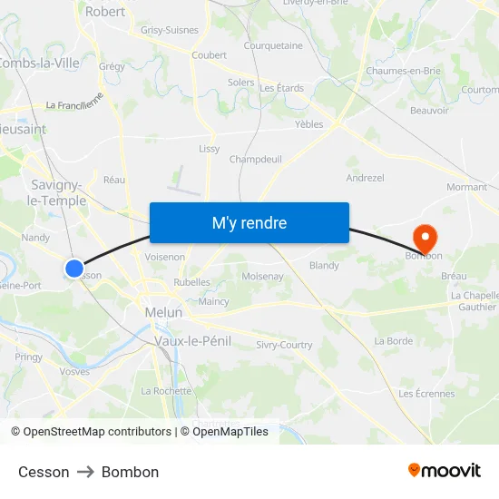 Cesson to Bombon map
