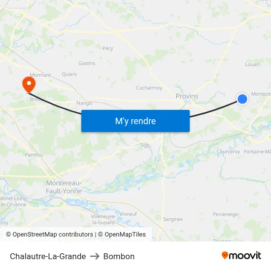 Chalautre-La-Grande to Bombon map