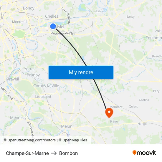 Champs-Sur-Marne to Bombon map