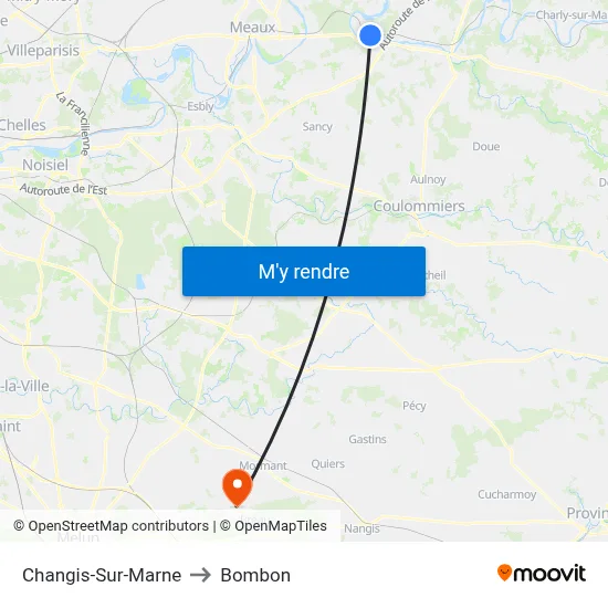 Changis-Sur-Marne to Bombon map
