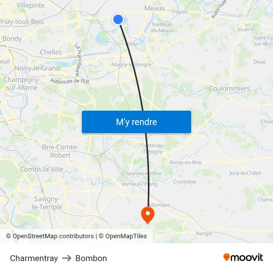 Charmentray to Bombon map
