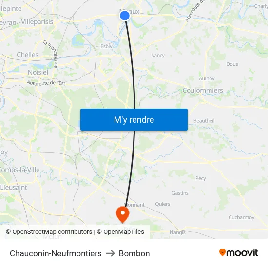 Chauconin-Neufmontiers to Bombon map