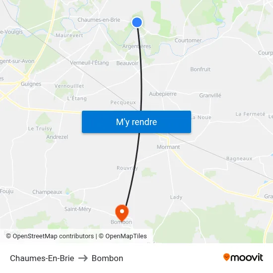 Chaumes-En-Brie to Bombon map