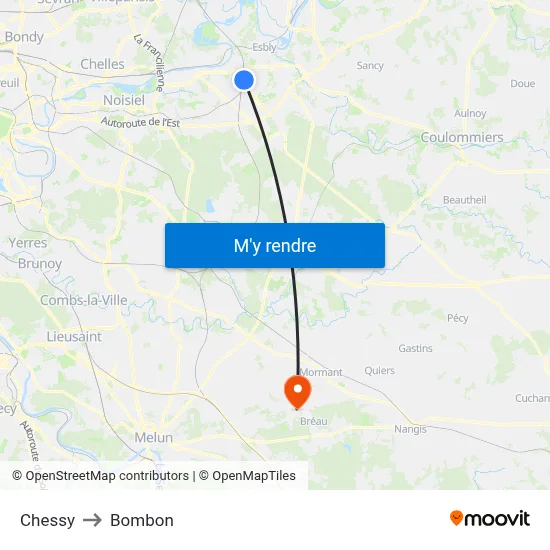 Chessy to Bombon map