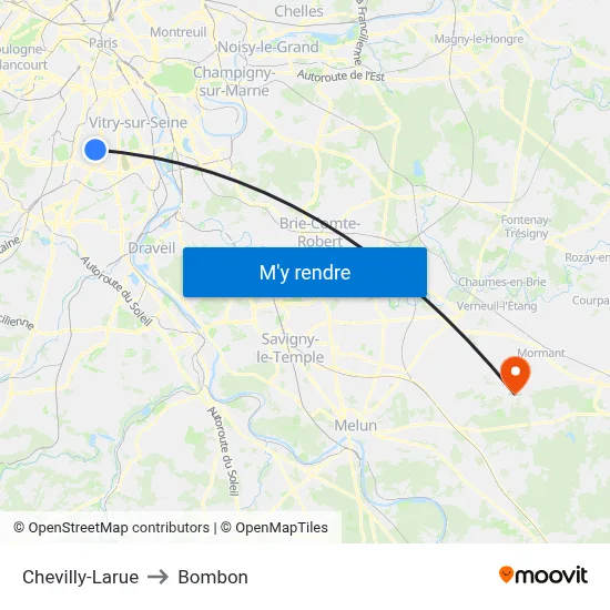 Chevilly-Larue to Bombon map