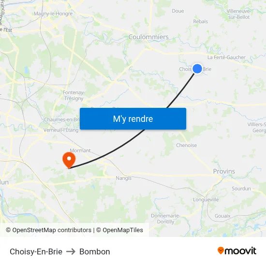 Choisy-En-Brie to Bombon map