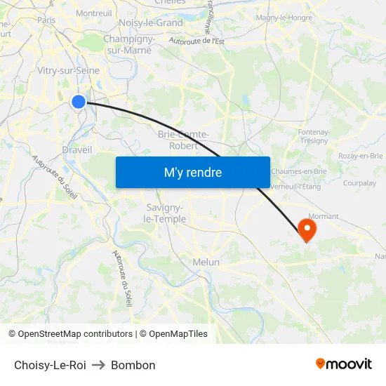 Choisy-Le-Roi to Bombon map