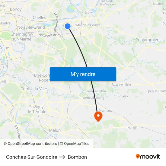Conches-Sur-Gondoire to Bombon map