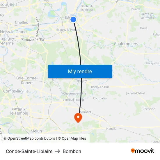 Conde-Sainte-Libiaire to Bombon map
