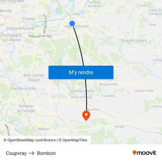 Coupvray to Bombon map
