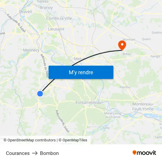 Courances to Bombon map