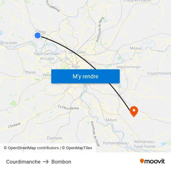 Courdimanche to Bombon map