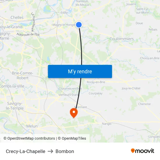 Crecy-La-Chapelle to Bombon map