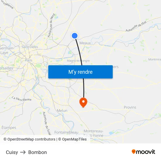 Cuisy to Bombon map